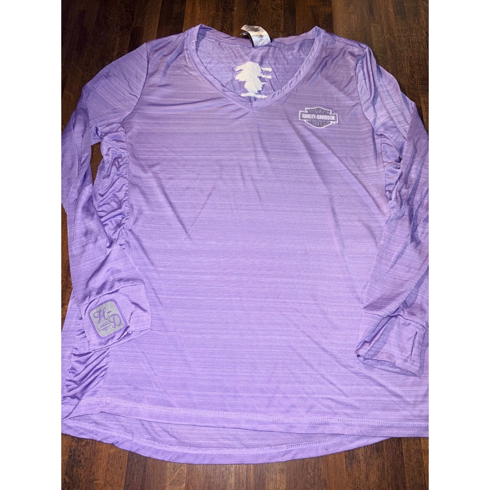 Harley Davidson Womens Purple Space Dye Long Sleeve V-Neck Top 1X Daytona Beach